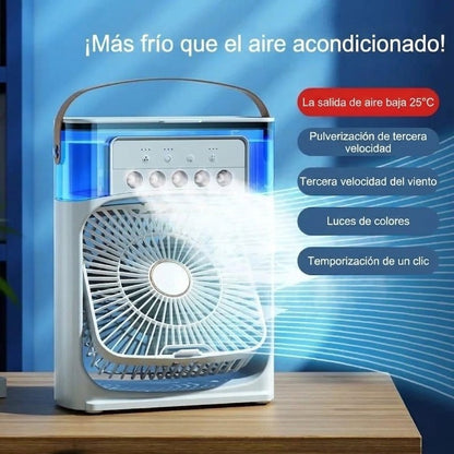Ventilador de Aire Frío con Pulverizadores de Agua y Luz RGB