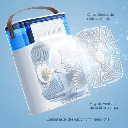 Ventilador de Aire Frío con Pulverizadores de Agua y Luz RGB
