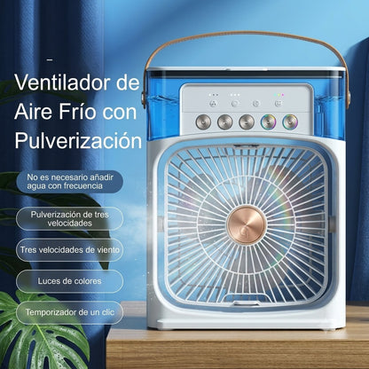 Ventilador de Aire Frío con Pulverizadores de Agua y Luz RGB